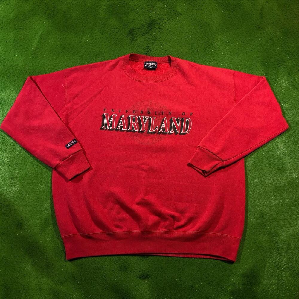 Vtg JanSport University of Maryland Sweatshirt XL Red Crewneck 90s Made in USA